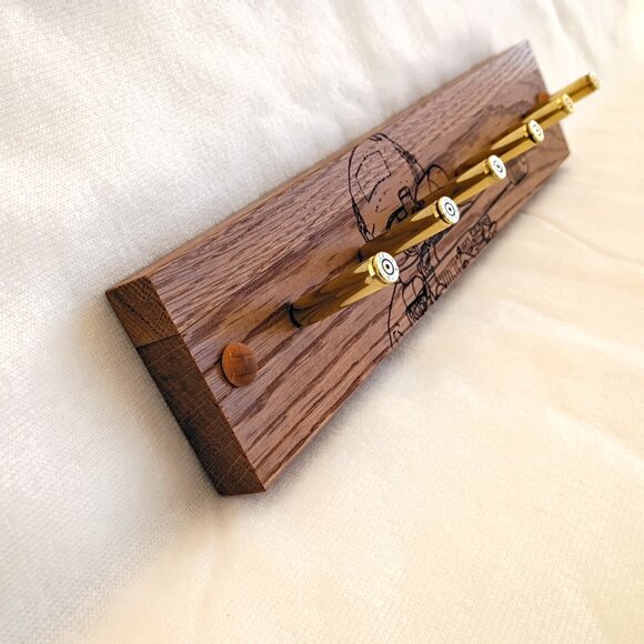 Handcrafted Oak .223 Rifle Casing Key Holder – 13" Gun Enthusiast Wall Rack - Picture 2 of 6